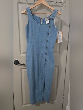 Sexy Vintage '80s Switch USA Button Detail Side Slit Denim Midi Dress sz 7